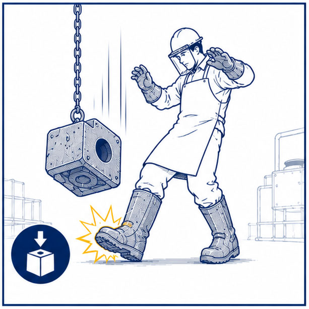 Heavy Object Impact Hazards in Metal Casting Heavy object impact and foot injury hazards in foundry and metal casting workplaces