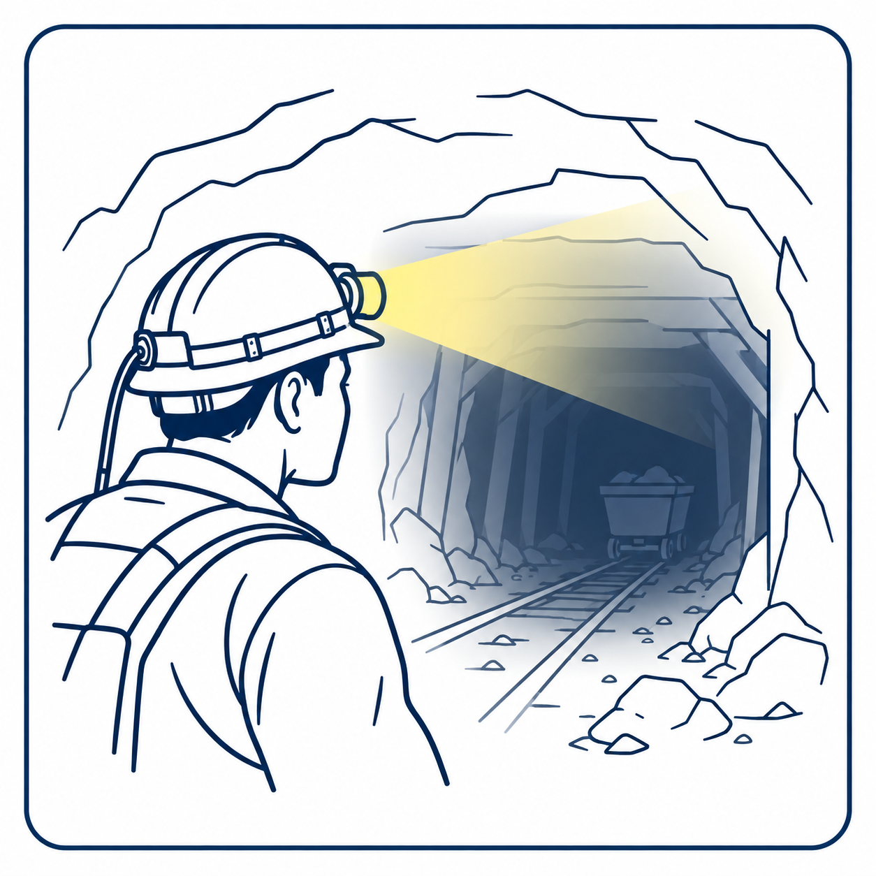 Low Visibility in Underground Mining Low visibility underground mining environment with helmet mounted headlamp