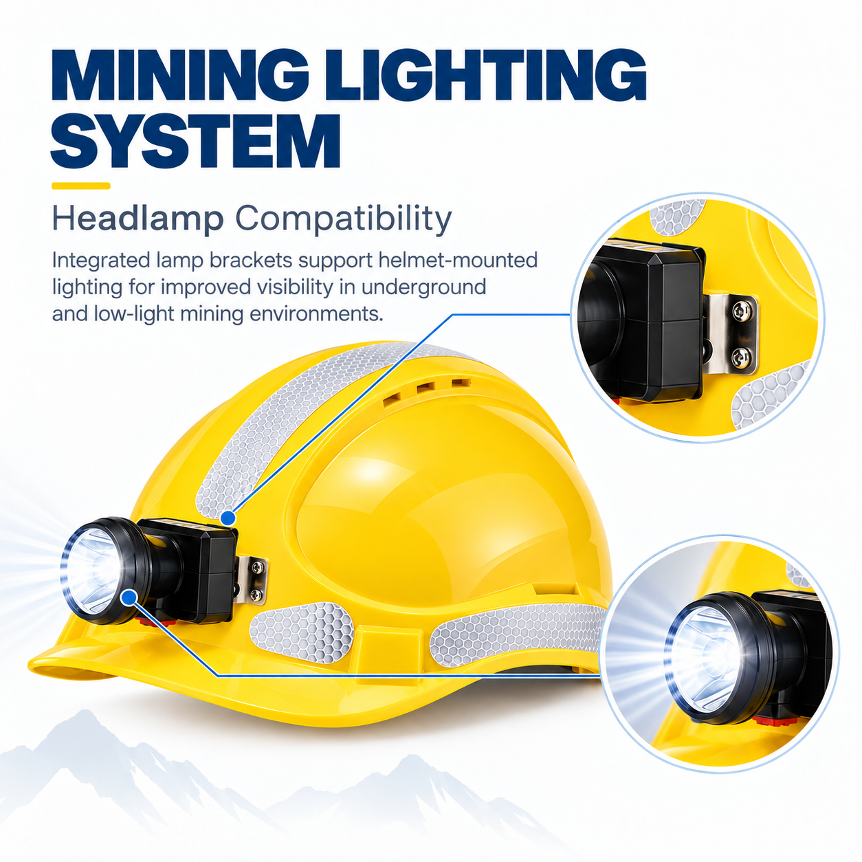 Mining Helmet Headlamp Compatibility Mining safety helmet with headlamp bracket for underground and low light work