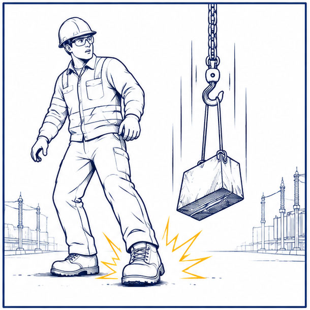 Impact Hazards for Electrical Workers Falling object and impact hazards requiring protective toe safety boots for electrical workers