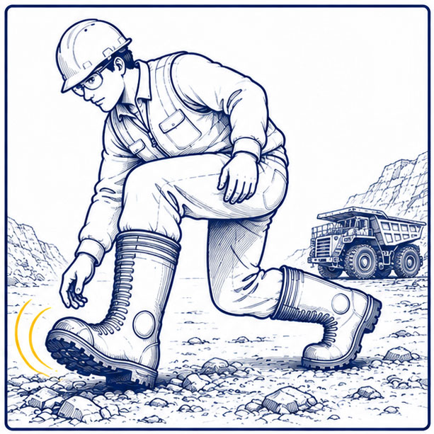 Heavy-Duty Wellington Boots for Mining Work Mining worker wearing durable Wellington boots for repeated flexing and heavy-duty work