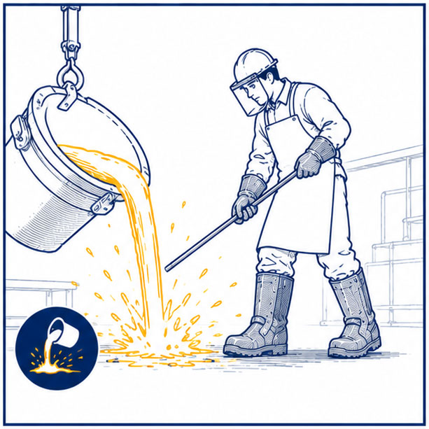 Molten Metal Splash Hazards in Foundry Work Molten metal splash and hot material hazards for workers in foundry environments