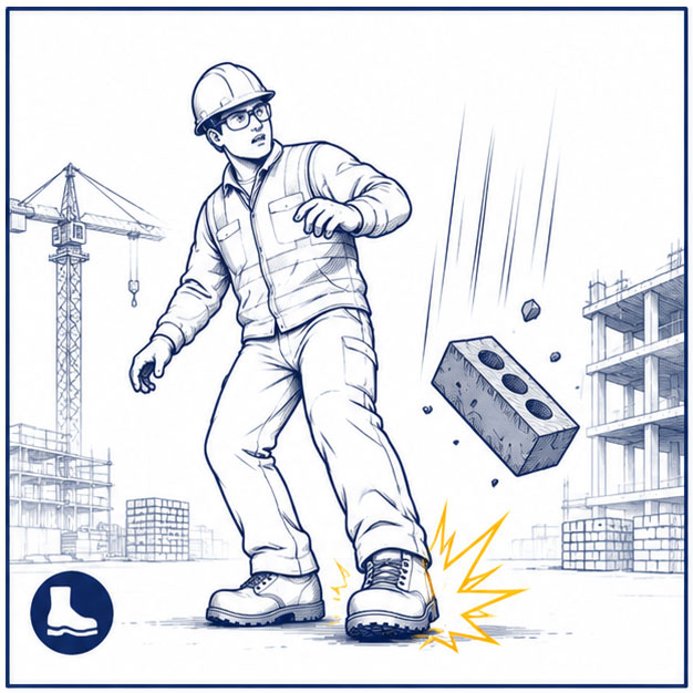 Falling Object and Impact Hazards in Construction Construction worker exposed to falling object and foot impact hazards