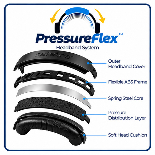 PressureFlex Headband Fit Technology for Hearing Protection PressureFlex adjustable headband fit technology for industrial earmuffs