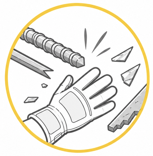 Sharp Materials Construction workers facing sharp material hazards requiring cut resistant work gloves