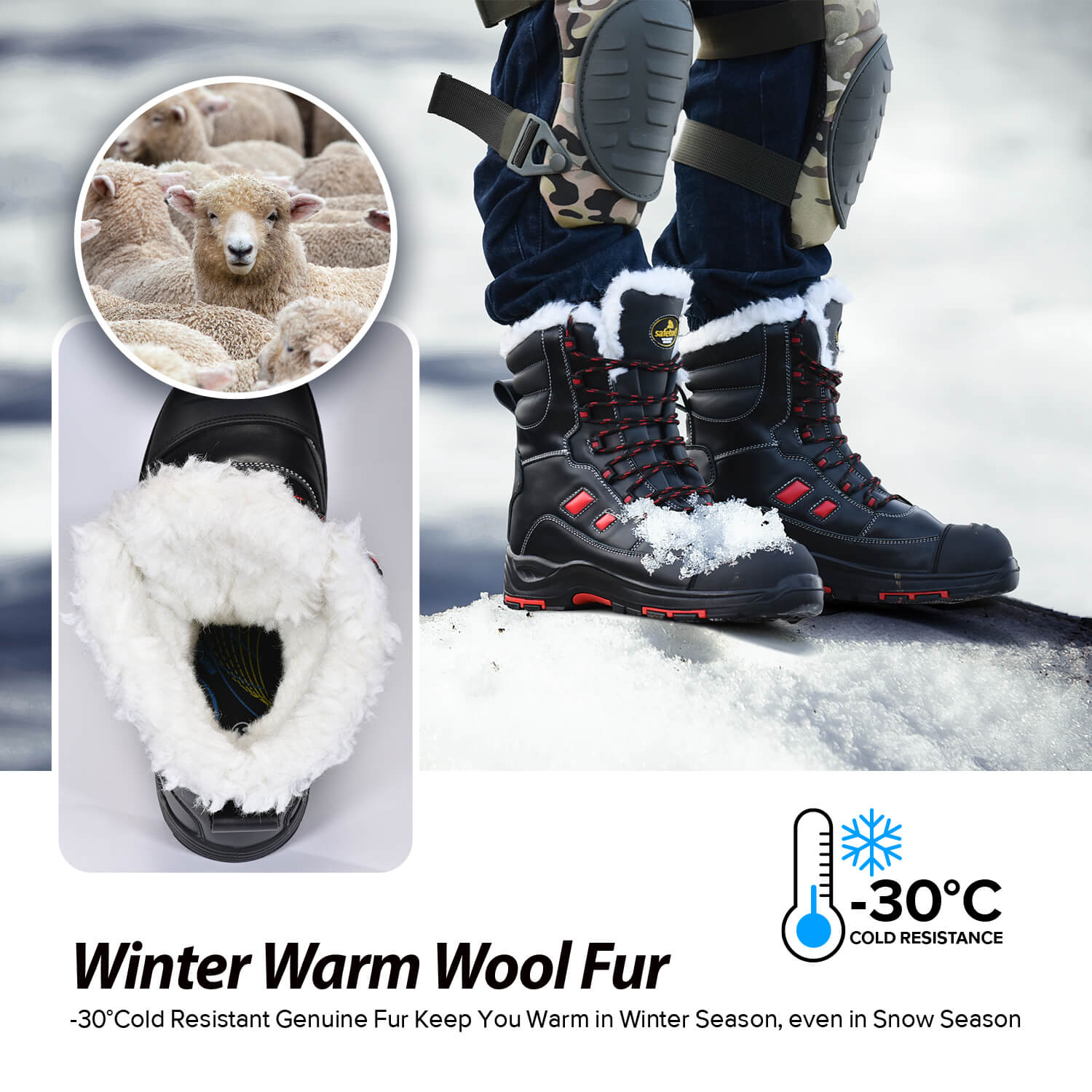 Genuine Lamb Fur Lined Warm Winter Work Boots