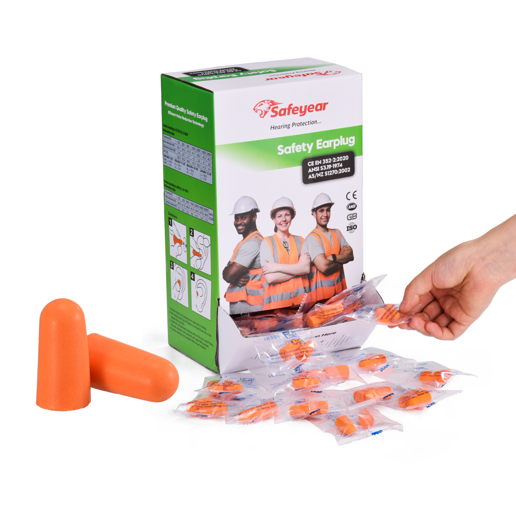Safeyear EC-1001A uncorded safety earplugs with NRR 32 dB hearing protection