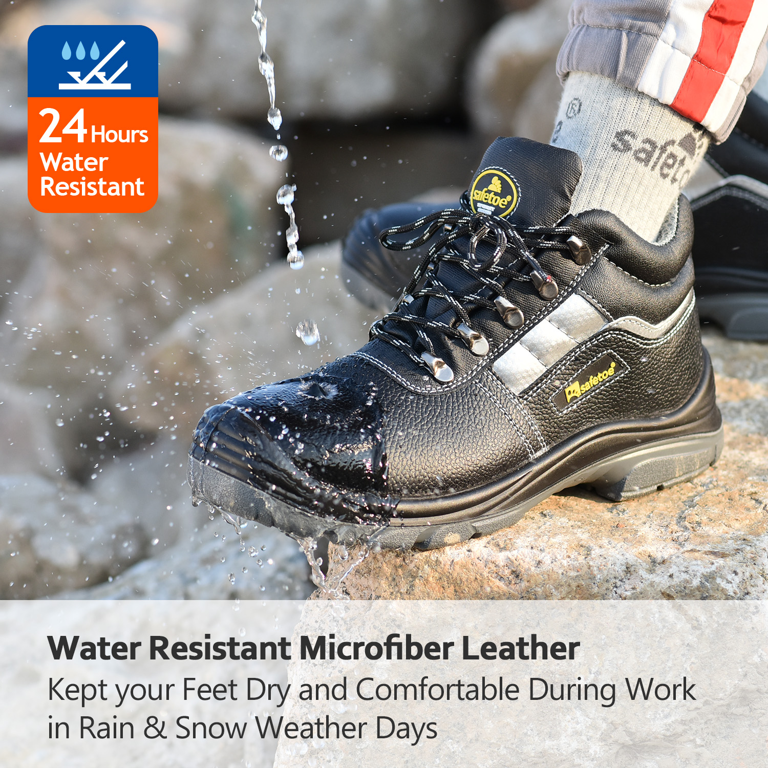 Ready Stock Waterproof Steel Toe Work Boots for Men M-8027