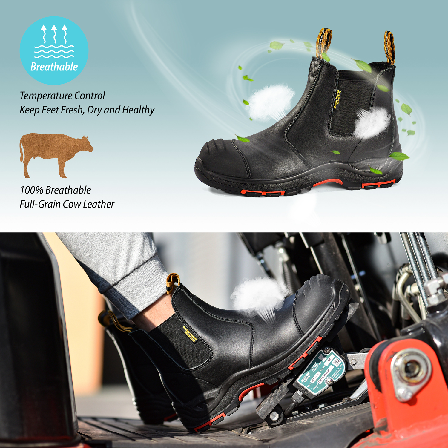 Ready Stock Black Leather Safety Boots for Men And Women M-8025NBK
