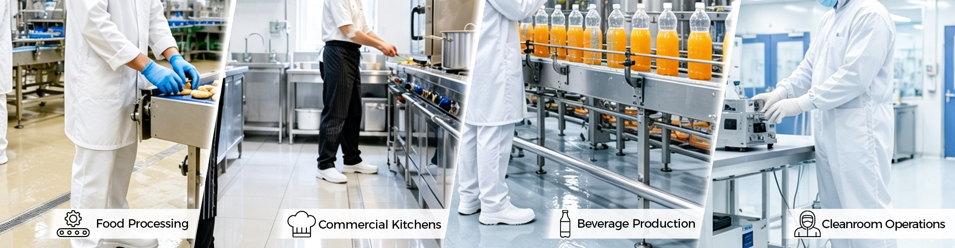 Food industry safety footwear for food processing commercial kitchens beverage production and cleanroom operations