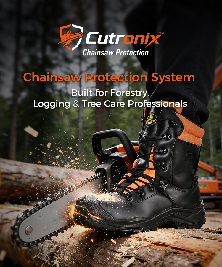 Cutronix™ chainsaw protection technology for forestry and logging safety boots