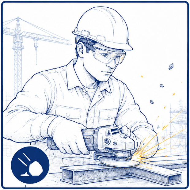 Flying particles and debris eye hazards on construction sites requiring protective safety glasses