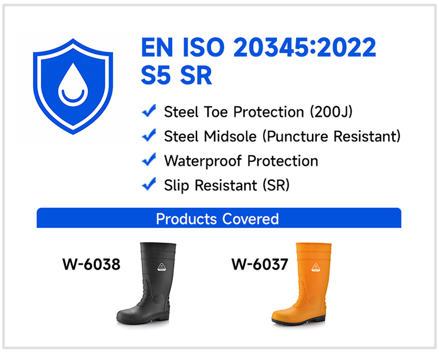 Safety boots certified to EN ISO 20345:2022