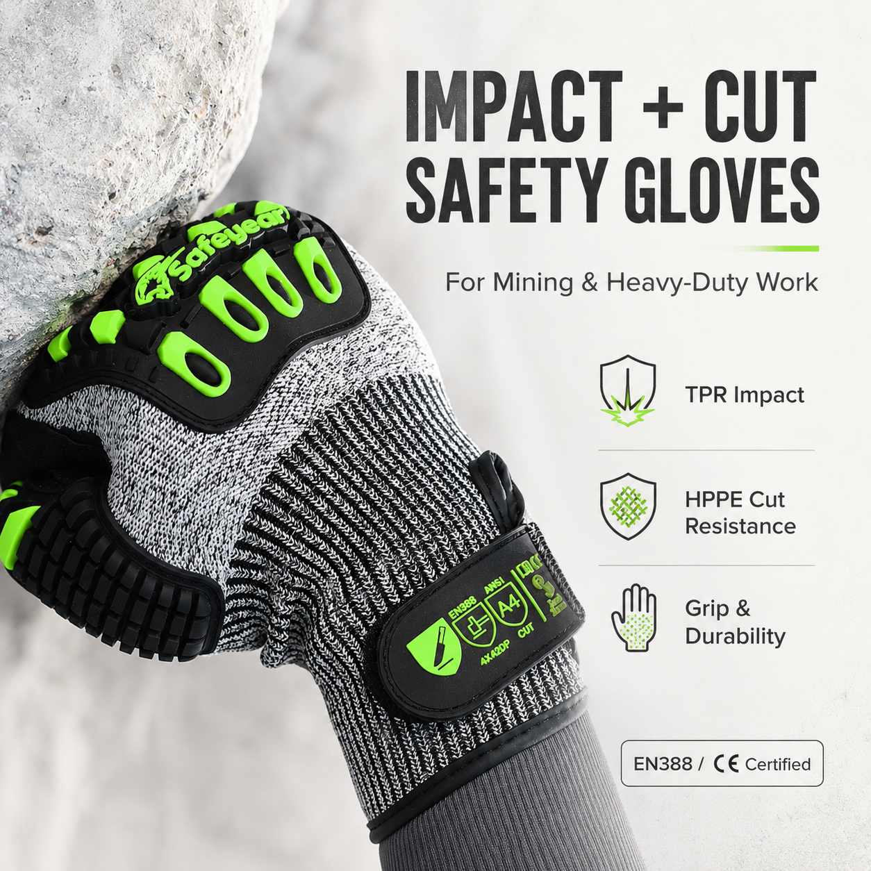  TPR9004 Impact Resistant Cut Gloves for Mining & Heavy Duty Work (Hi-Vis Option)