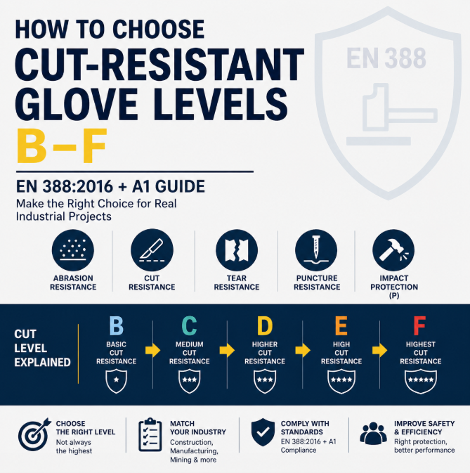 How to Choose Cut-Resistant Glove Levels? Full Guide to EN 388 Cut Level B–F (Industrial Purchasing & Tender Guide)