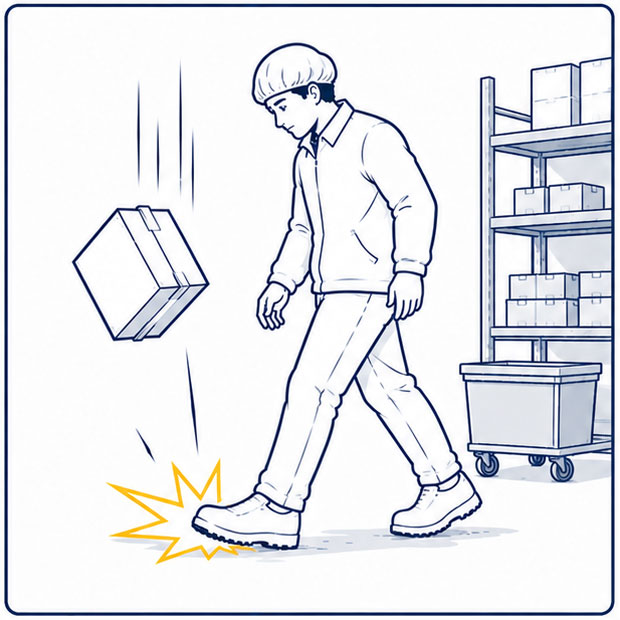 Falling object and foot injury risks for workers in food processing facilities