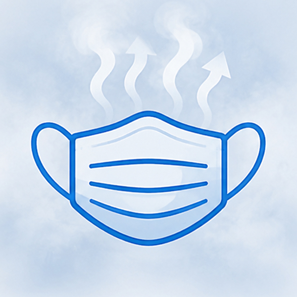 Warm breath escaping from a face mask and causing safety glasses to fog