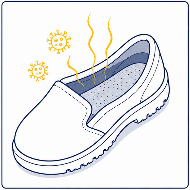 Footwear odor and hygiene challenges during long shifts in food processing environments