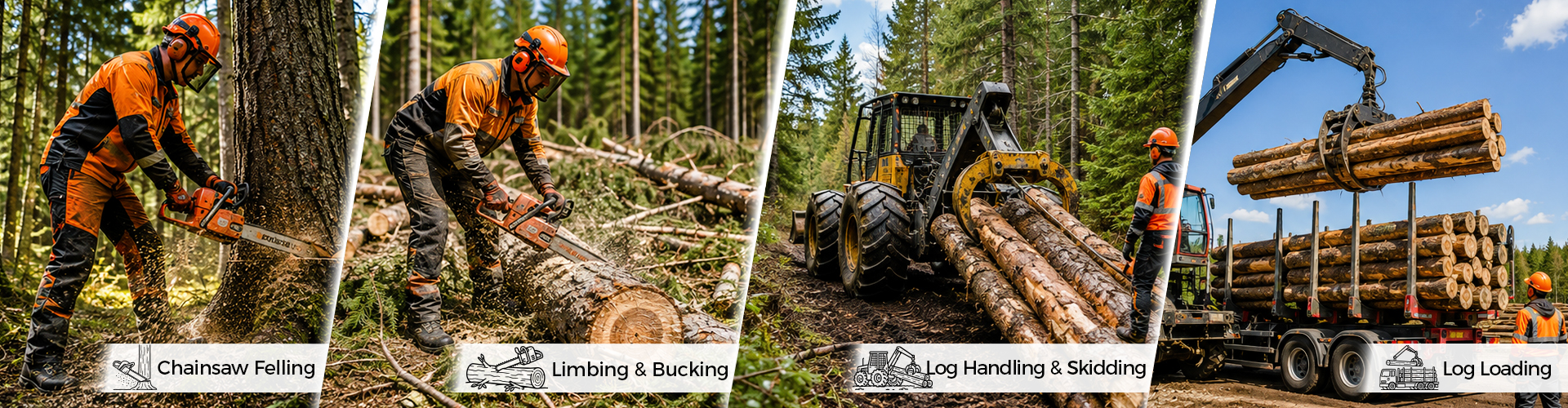 Forestry and logging safety footwear for chainsaw felling, limbing, log handling, skidding and timber loading operations
