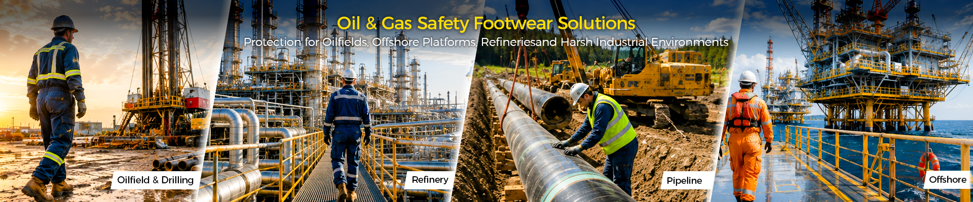 Защитная обувь Safetoe для нефтегазовой отрасли для нефтяных месторождений, нефтеперерабатывающих заводов, трубопроводов и морских платформ.
