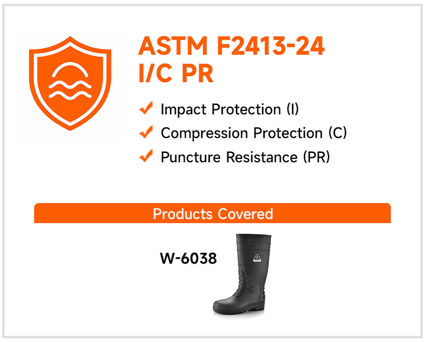 Safety boots certified to ASTM F2413-24