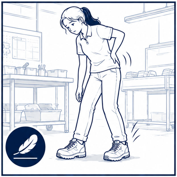 Women Job Fatigue from Heavy, Bulky Safety Footwear