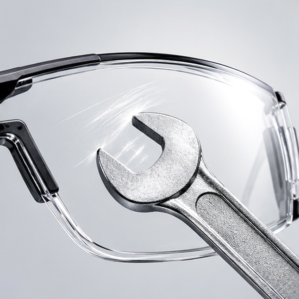 Accidental tool contact causing scratches on safety glasses lenses