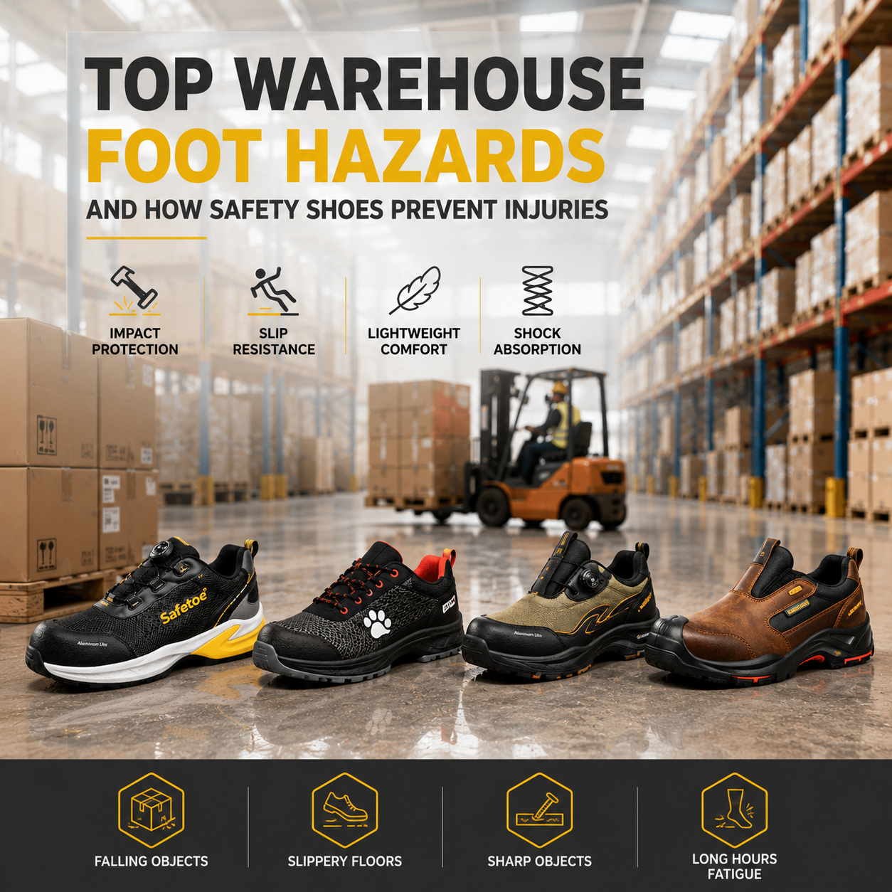 Top Warehouse Foot Hazards and How Safety Shoes Prevent Injuries