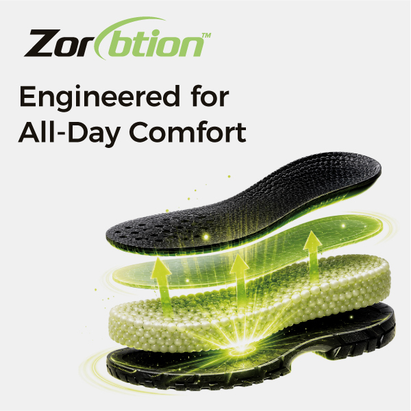 Zorption™ cushioning technology for shock absorption and all-day comfort in safety footwear