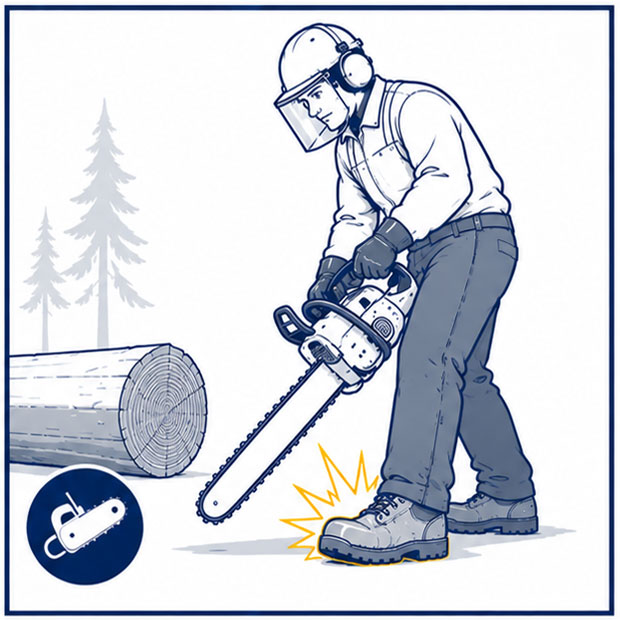 Chainsaw cut hazards to workers' feet during forestry and logging operations