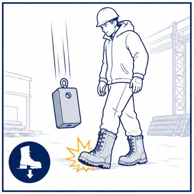 Wet conditions and moisture exposure affecting footwear during winter outdoor work