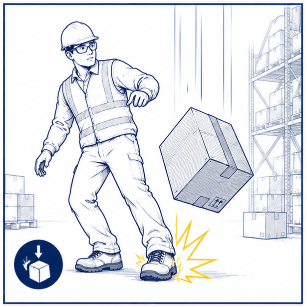 Falling packages and impact hazards for workers in warehouse and logistics operations